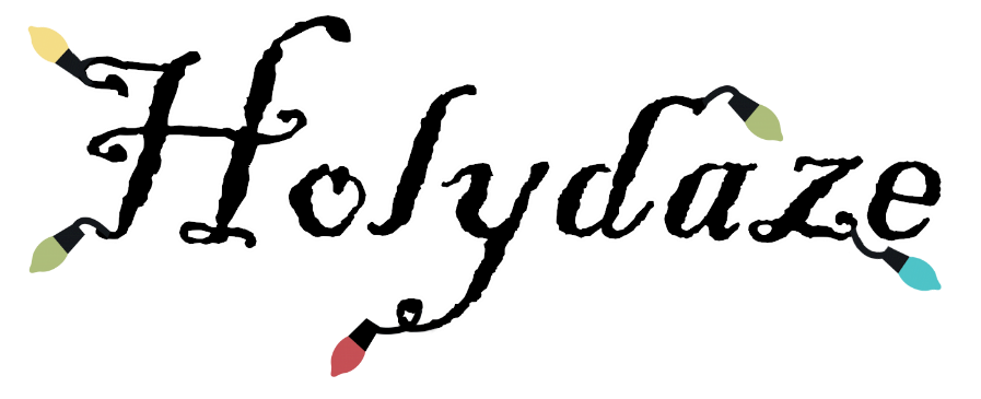 Holydaze title lettered like a string of Christmas lights