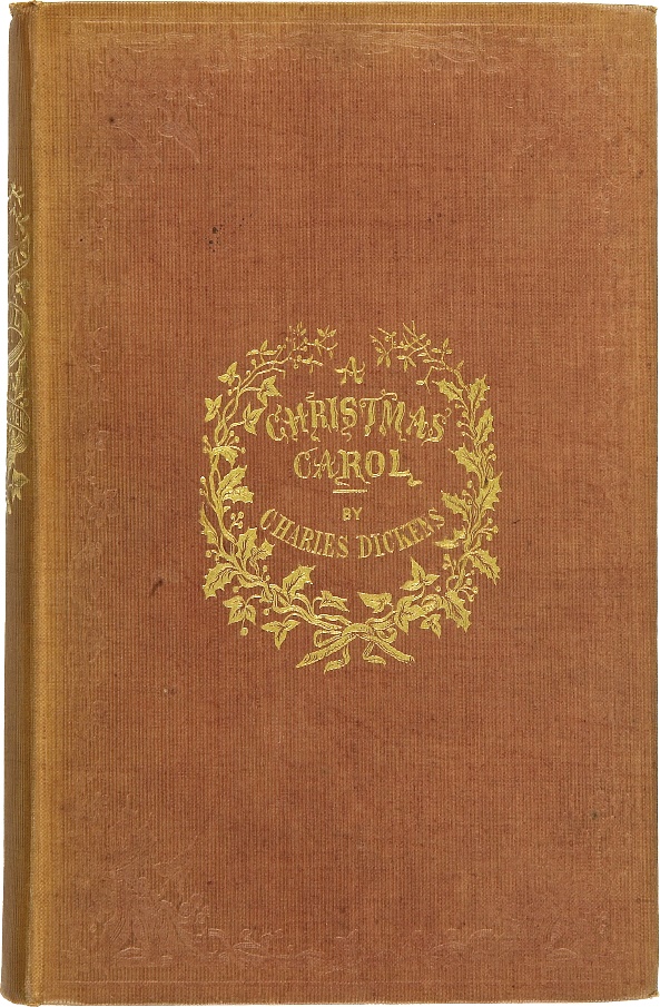 Clothbound first-edition cover of A Christmas Carol by Charles Dickens