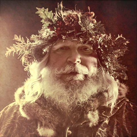 The Holly King, a bearded winter figure crowned with holly and oak