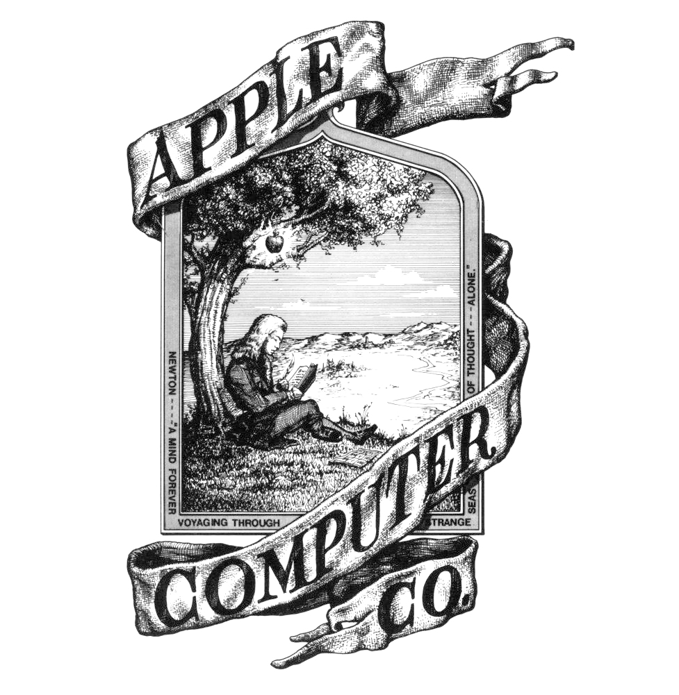 Apple Computer’s original logo, showing Isaac Newton beneath an apple tree.