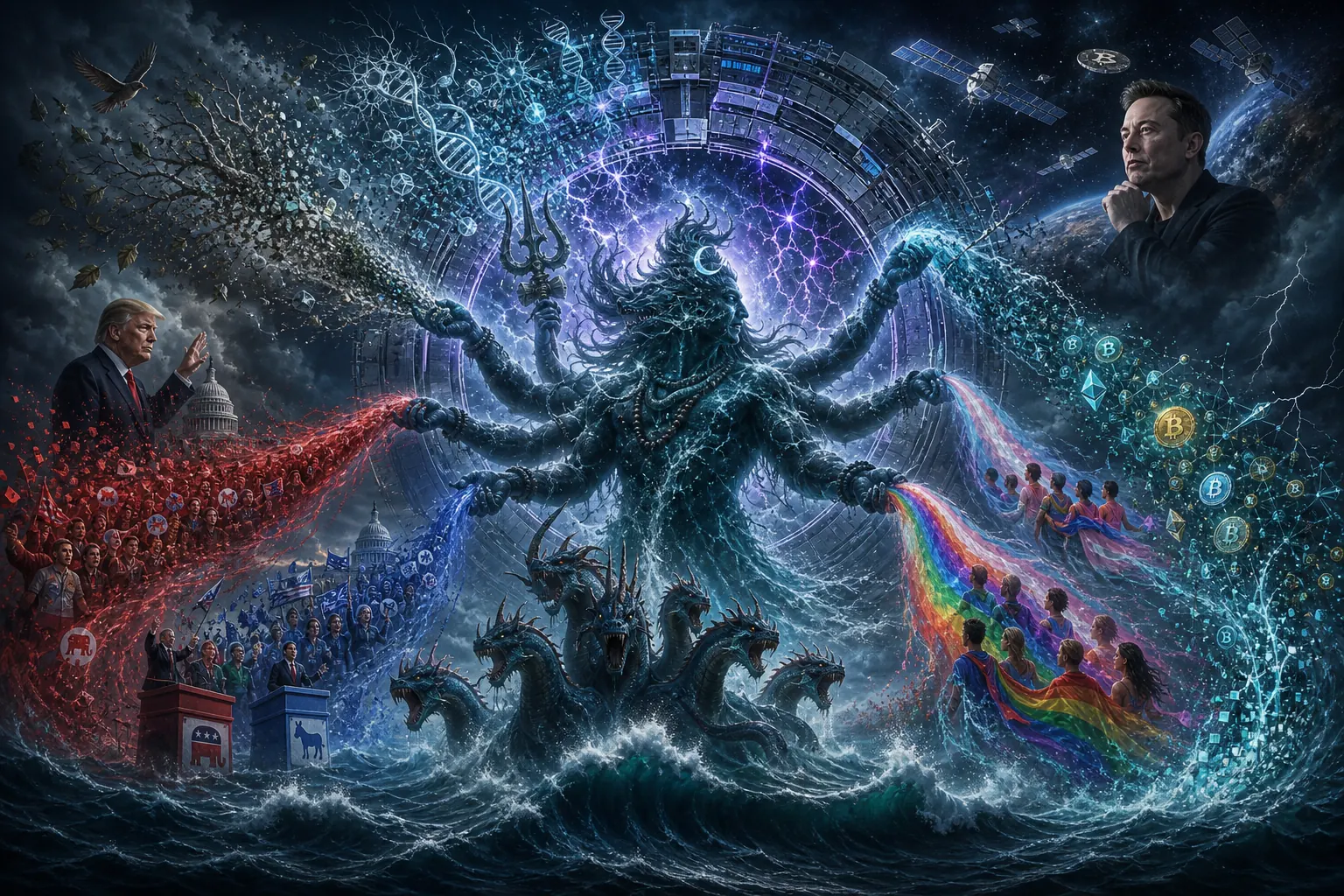 A many-armed water dragon flooding the nations with streams of political, technological, and spiritual deception.